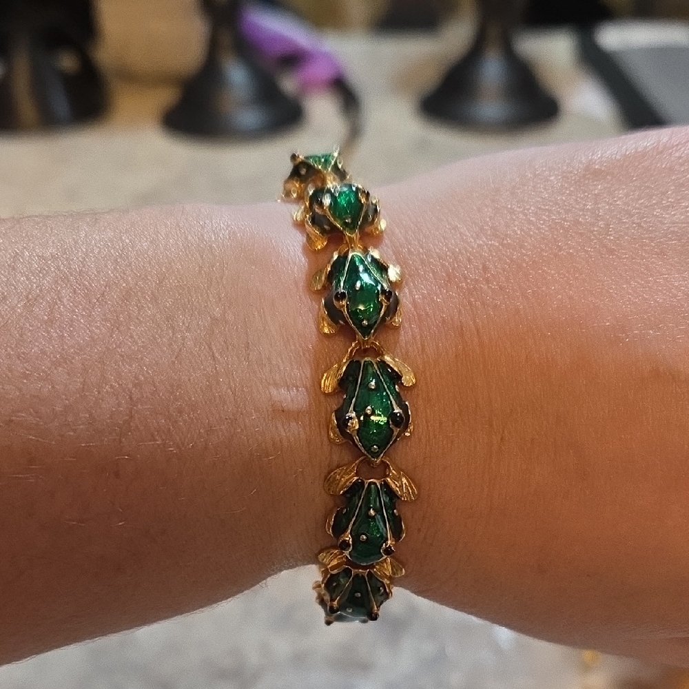 Vintage Gold and Green Frog Bracelet